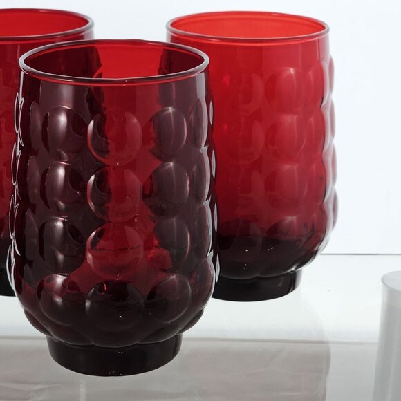 4 Anchor Hocking Bubble Ruby Juice Glasses 3.5" vtg red glassware 6oz - Picture 3 of 9